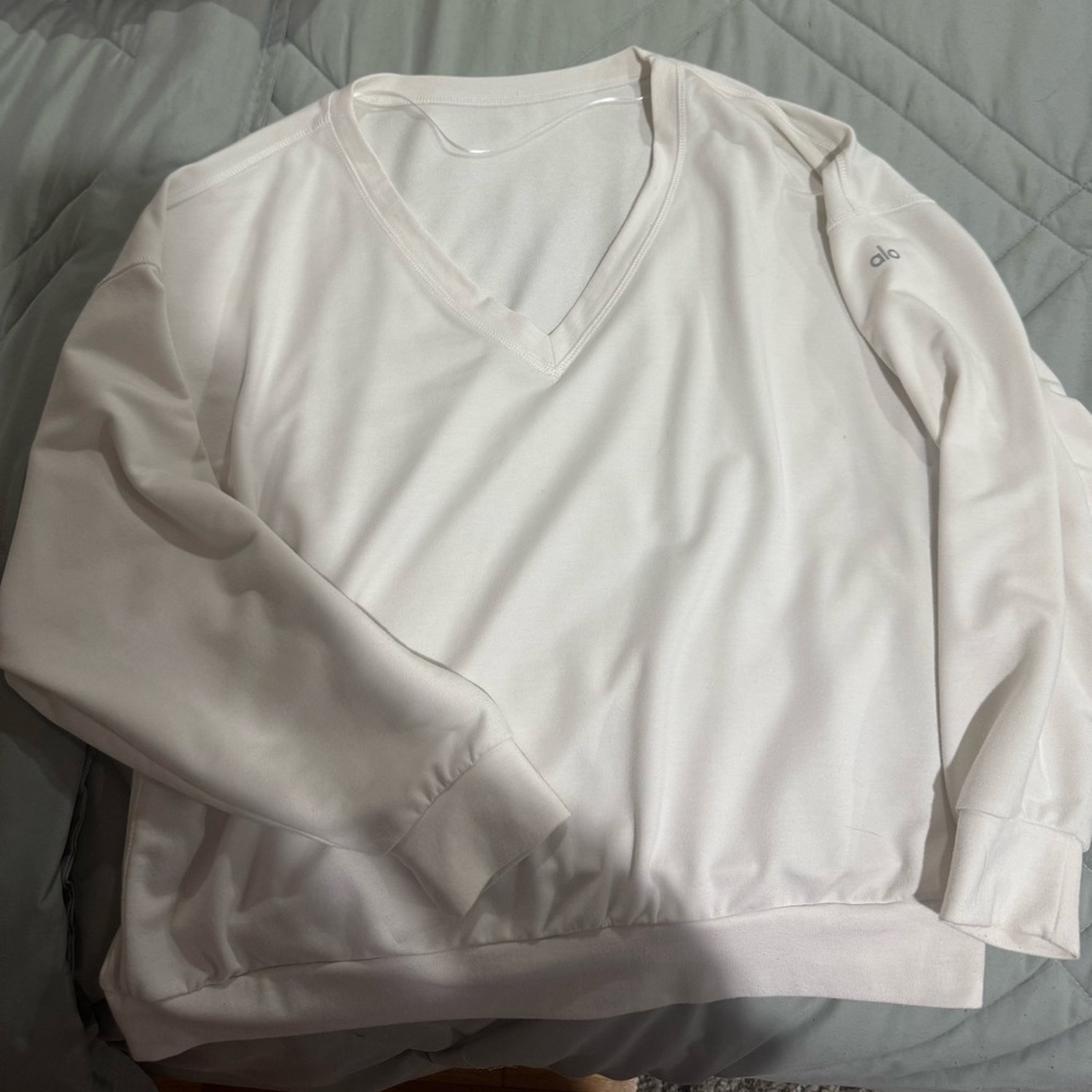 ALO White V-Neck Long Sleeve Top
